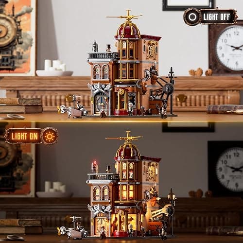 Lumibricks Steampunk Flying Club Lighting Building-Bricks Set - 1871 Pcs Modular Building Blocks Display Collectible Set for Adults thumbnail 6