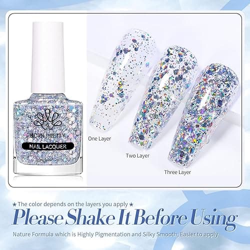 Born Pretty Holographic Nail Polish Silver Glitter Sequins Nail Polish 10ML thumbnail 3
