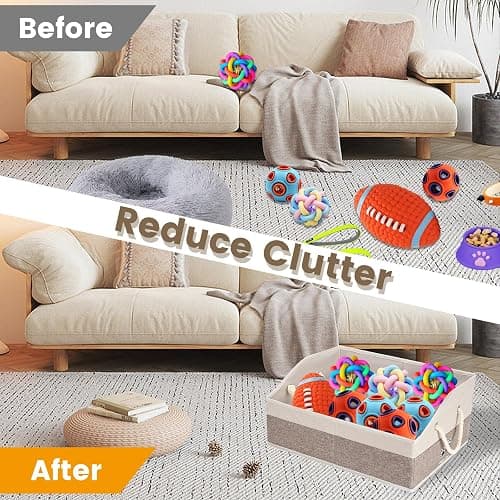 Large Dog Toy Basket With Handle, Foldable Dog Toy Box for Living Room Area, 20" Basket for Dog's Toys, Clothes, Organizers and Storage with Hard Board, Anti-slip for Pet Toys (Brown, Medium) thumbnail 4