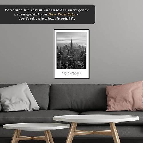 daazoo Rahmenbild Empire State Building | Wandbild mit Rahmen schwarz Hochformat | Bild New York City Skyline | Wohnzimmer Büro | schwarz weiss | 50 x 70 cm thumbnail 3