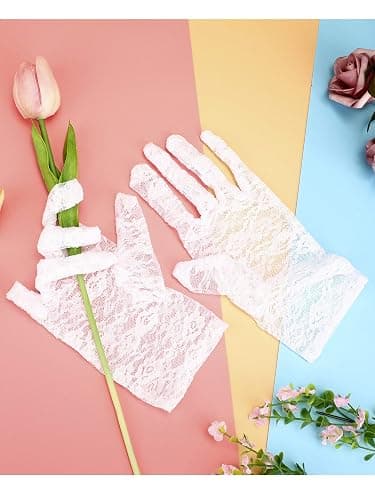 SATINIOR Lace Gloves for Women Tea Party Short Lace Gloves Courtesy Dressy for Cosplay Dinner Party Evening thumbnail 7