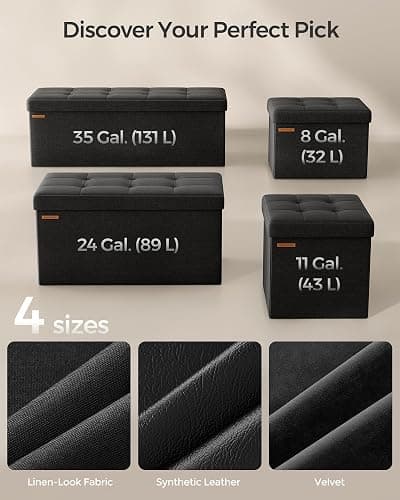 SONGMICS MAZIE Collection - 43 Inches Folding Storage Ottoman Bench, Ottoman Foot Rest, End of Bed Bench, Storage Chest, Load 660 lb, for Living Room, Bedroom, Entryway, Ink Black ULSF077B01 thumbnail 6