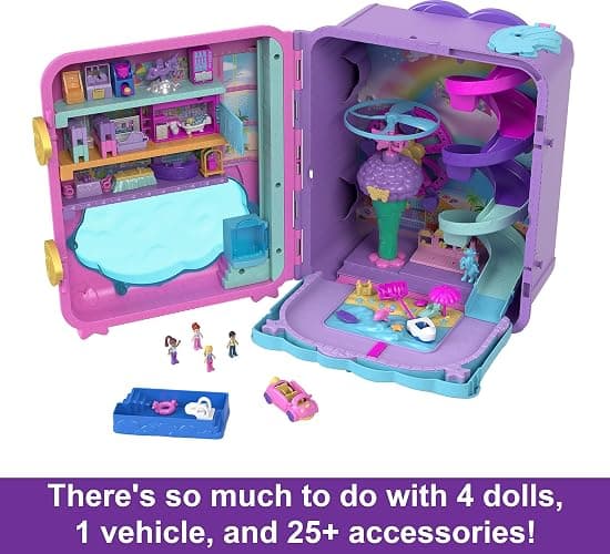 Polly Pocket Dolls, Playset and Travel Toys, 4 Dolls, 1 Vehicle, 25+ Accessories, Resort Roll Away (Amazon Exclusive) thumbnail 6