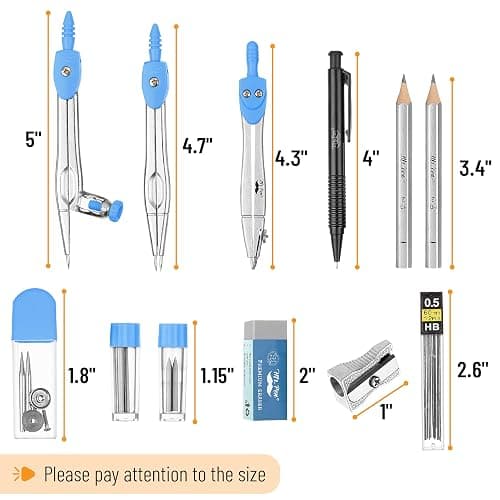 Mr. Pen- Geometry Set, 15 pcs, Blue, 6 Inch Swing Arm Protractor, Divider, Set Squares, Ruler, Compasses and Protractor thumbnail 2