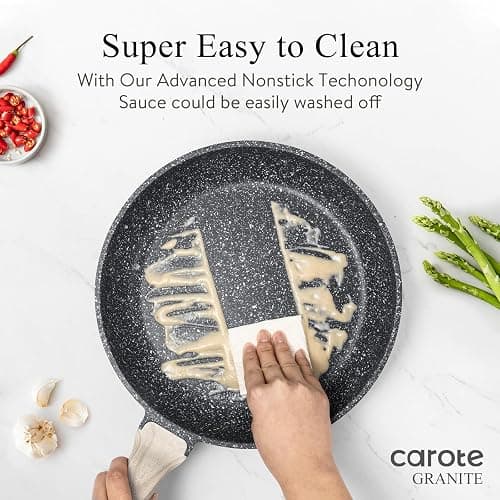 CAROTE 44pcs Pots and Pan Set Nonstick, Cookware Sets, Cooking Set Non Stick, Induction Cook Ware with Bakeware Set, Kitchen Knife Set thumbnail 5