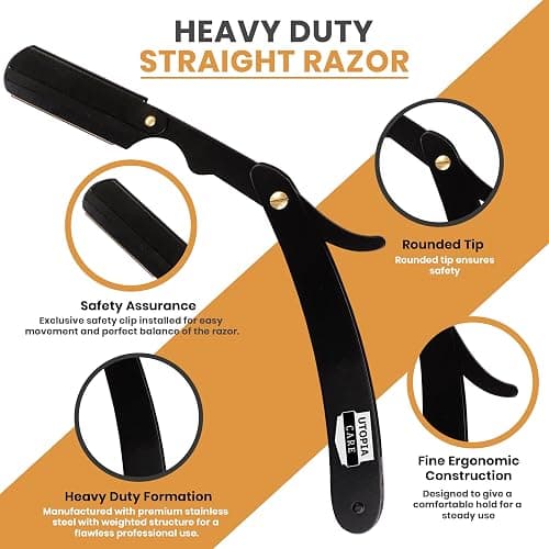 Utopia Care Professional Straight Razor for Men, Barber Straight Edge Razor Safety with 100 Pack Blades, Black thumbnail 3