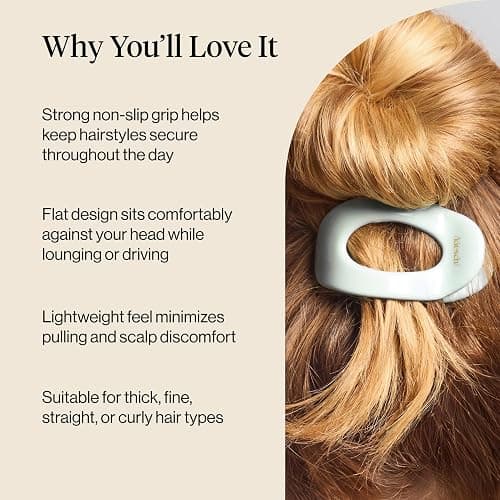 Kitsch Small Flat Claw Clip for Women - Sage Leaf, 1pc | Durable & Strong Hold Flat Hair Clips For Styling, Half Updo | Non-Slip for Secure, Comfortable Wear, For All Hair Types thumbnail 3