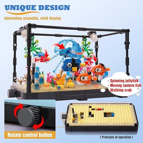 Fish Tank Building Block, Lighting Aquarium Building Sets for Adults and Kids Including Ocean Jellyfish, Dolphin, Turtle, Crab, Animal Building Toys for Boys Age 8-12, 725pcs thumbnail 3
