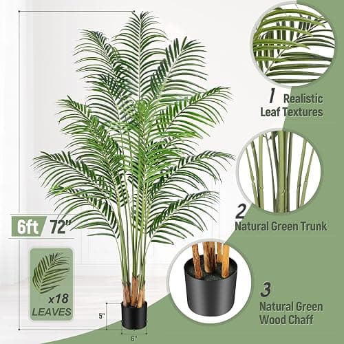 Keeplush Artificial Palm Tree 6ft Tall Fake Palm Tree Indoor Decor with 18 Leaves and Real Bark Design Faux Tropical Areca Palm Silk Floor Plant in Pot for Home Office Living Room Bedroom Decor 1pcs thumbnail 6