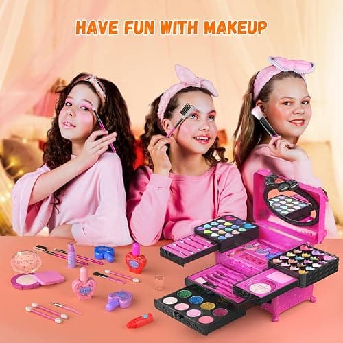 GORISPI Kids Makeup Sets for Girls, 66pcs Real Cosmetic for Kids Toys with Mirror, Princess Washable Girls Makeup Kit, Non-Toxic & Safe Brithday Gifts for 3 4 5 6 7 8 10 - 12 Years Old（Light Rose） thumbnail 2