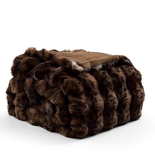 WDCOZY Cheetah Leopard Print Bubble Throw Blanket, Luxury Faux Rabbit Fur Mink Plush Throw for Couch, Sofa and Bed, Soft Fluffy Fuzzy Cozy Blanket for Women, 50x60 inches, Chocolate Brown, 950 GSM thumbnail 5