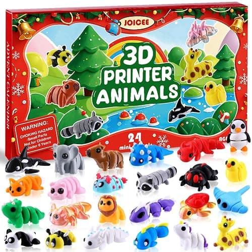 JOICEE 2025 Christmas Advent Calendar with Mini 3D Print Animals, 24 Days Mini Animal Figurines Toys Set Xmas Articulated Flexible Fidget Gifts for Kids Boys Girls Christmas Party Favors - Image 1