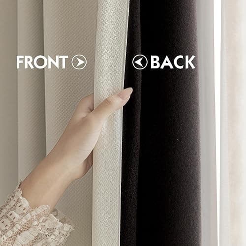 FMFUNCTEX 100% Blackout Beige Curtains 84 Inches for Bedroom, 2 Panels | Black out Drapes, Thermal Insulated Noise Reducing, Textured Weave, Room Darkening, Window Curtain, for Living Room,Grommet thumbnail 7