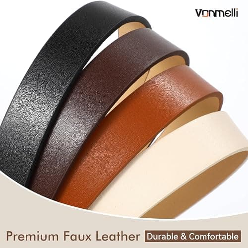 VONMELLI 4 Pack Womens Thin Leather Belt Skinny Waist Belts for Women Fashion Jeans Dress with Gold Buckle thumbnail 3