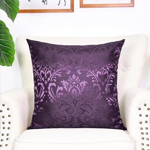 CaliTime Decorative Couch Throw Pillow Covers 16 X 16 Inches Deep Purple | Pack of 2, Vintage Damask Floral, Shining & Dull Contrast Cushion Cases for Sofa Bed Living Room Home thumbnail 3
