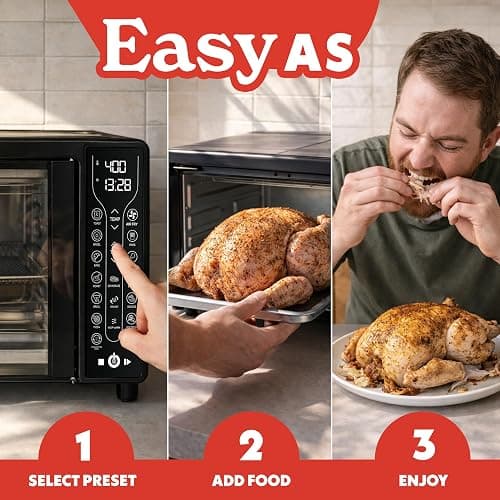 Gourmia Toaster Oven - 6-Slice Capacity, Digital Display, Black | French Door Design Air Fryer Combo, 17 Cooking Presets, Adjustable Time & Temperature, FryForce 360°, Dishwasher-Safe Trays thumbnail 10