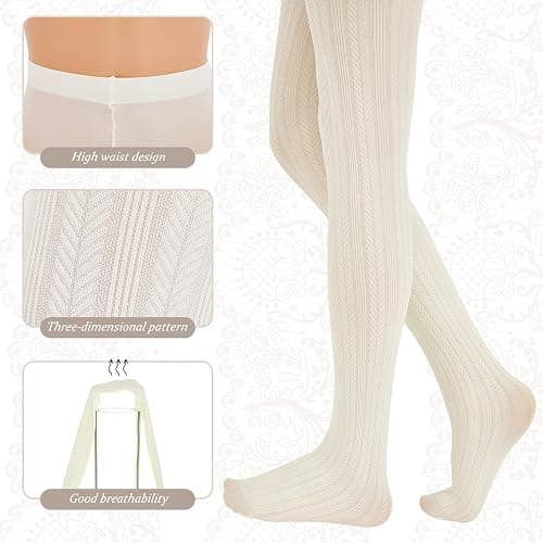 JaGely 1/2/3 Pair White Lace Tights for Women White Fishnet Hollow out Knitted Tights Lolita Stockings Lace Strips Pantyhose thumbnail 3