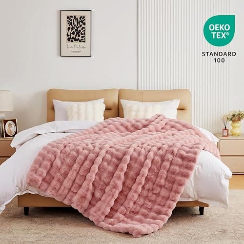 BENVWE Faux Fur Throw Blanket for Couch Bed - Fluffy Soft Thick Bubble Blanket for Living Room Home Decor - Mothers Day Birthday Gifts for Women, Dusty Pink, 63" x 80" thumbnail 2