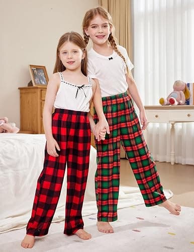 Arshiner Pajama Pants for Girls Long Sleep Plaid Pants Soft Lounge Pj Bottoms with Pockets thumbnail 8