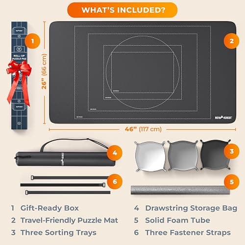 The Original Newverest Jigsaw Puzzle Mat Roll Up, Saver Pad 46” x 26” Portable Keeper Up to 1500 Pieces with Non-Slip Rubber Bottom & Smooth Top + 3 Puzzle Sorting Trays & Travel-Friendly Storage Bag thumbnail 2