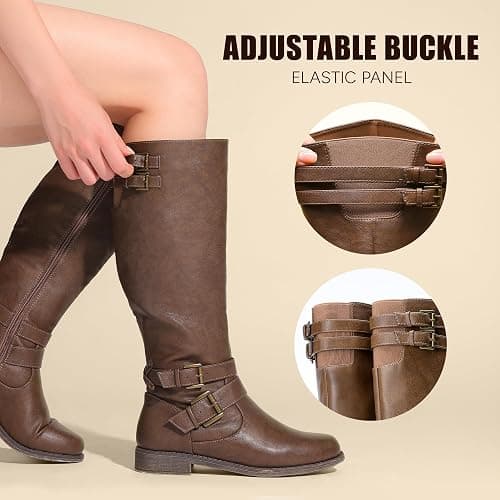 JustFab Womens Knee High Boots Faux Leather Brown Riding Boots Knee High Boots for Women Womens Low Heel Casual Boots for Women thumbnail 5