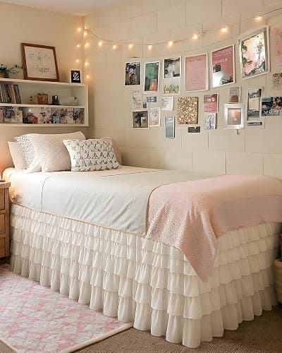 Mindsoft Multi Ruffled Bed Skirt Twin XL 32 Inch Drop Dorm Room Bed Skirt White Microfiber Easy Fit Dust Ruffle for College Dorm(White,Twin XL, 32 Inch Drop) - Image 1