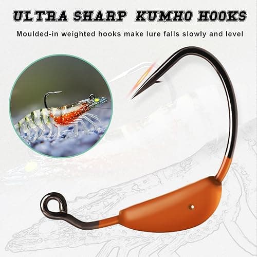 TRUSCEND Pre-rigged Fishing Jig Lures for Freshwater and Saltwater, Innovative Super Durable TPE Bass Lures, Lifelike Shrimp Crayfish Swimbait, Weedless Lure for Crappie Trout Walleye, Keep Separately thumbnail 4