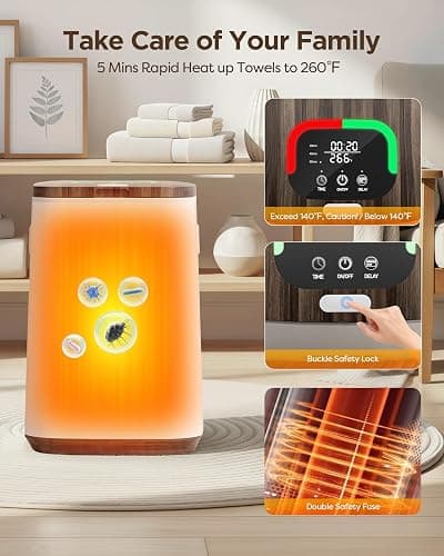 Hot Towel Warmers for Bathroom, Large Blanket Warmer for Home, 23L Heated Towel Warmer Bucket with 24h Delay Timer, Safety Child Lock, Auto Shut Off,LED Screen & U-Shaped Light, Luxury Wooden thumbnail 5