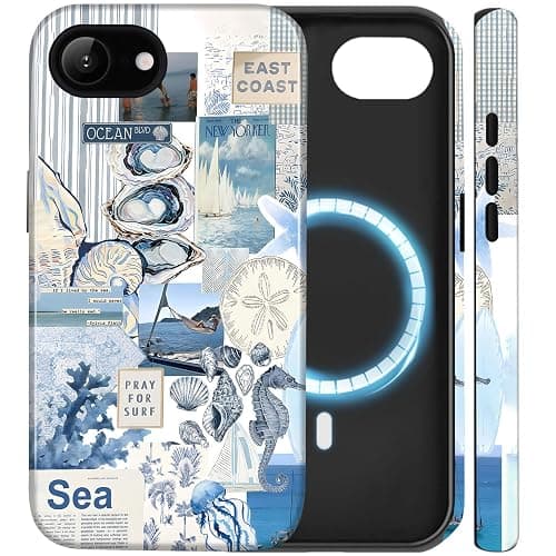 Amzfield Magnetic for iPhone 16e for iPhone 17e Case, Compatible with MagSafe, Aesthetic Summer Phone Case Cute Vintage Seashell Ocean Collage Women Scratch Resistant Shockproof Protective Girly Case - Image 1