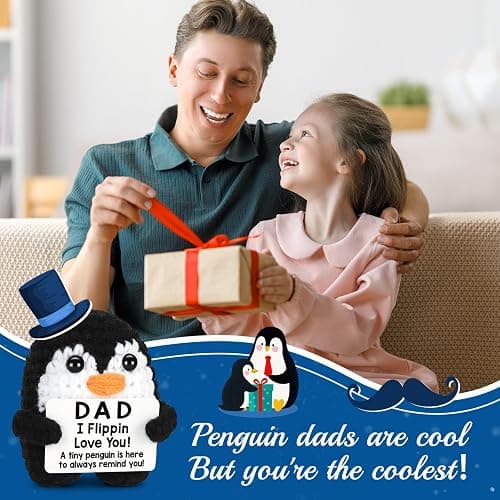 Fathers Day Dad Gifts from Daughter Son, Handmade Crochet Mini Penguin Birthday Gift for Father StepDad, Funny Gifts for Dad Birthday Father‘s Day Cute Decor, I Love You Dad‘s Emotional Small Present - Dad thumbnail 4