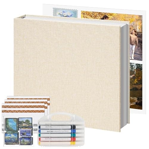 Vienrose Photo Album Scrapbook, 3 Ring 12" x 12" Linen Cover Kraft Paper Memory Book with 50 Sheets 100 Pages, Scrapbook Set for Wedding, Anniversary, Family, Travel, Beige - Image 1