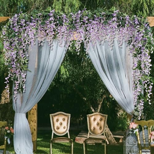 3Pcs 7.2Ft/Piece Artificial Flowers Wisteria Garland Artificial Wisteria Vine Hanging Flower Greenery Garland for Home Garden Outdoor Wedding Arch Floral Decor (Purple) thumbnail 6