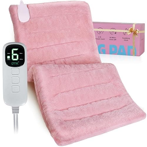 UTK XL Heating Pad for Back, Electric Heat Pad for Period Cramps Pain Relief, Soft Thicken Flannel Fabric Machine Washable, Christmas Gifts for Women Mom, 6 Heat Settings & Auto-Off, 12" x 24"(Pink) - Image 1