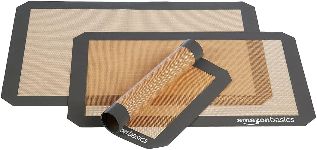 Amazon Basics Rectangular Silicone, Non-Stick, Food Safe Baking Mat, 9"x13", 9.9"x14.8", and 16.5"x11.6", Beige/Gray, Pack of 3 thumbnail 5