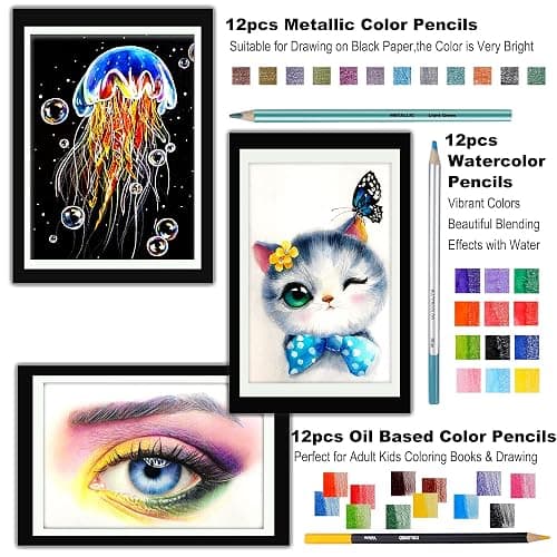 KALOUR 76pc Art Supply Set - Sketching & Drawing Kit with Tutorial Book, Sketchbook & Paper - Pencils, Pastels, Watercolors for Beginner Artists thumbnail 6