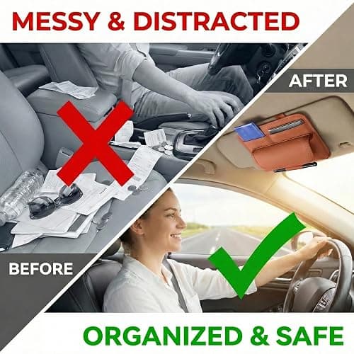 HOLDCY Car Visor Organizer – Sun Visor Storage Pouch Holder for Vehicle Truck SUV, PU Leather Auto Interior Accessories for Registration Document, Gas Card & Sunglasses, Universal Fit (Oranger) thumbnail 2