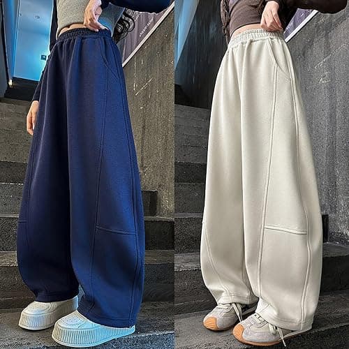 Girls Oversized Wide Leg Joggers Baggy Loose Fall Barrel Casual Athletic Pants Cotton Soft Comfy Sweatpants Kids Pull on Straight Waterproof Trousers Teen Girl Cute Y2K Joggers Jogging thumbnail 2