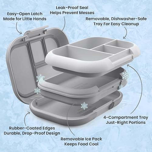 Bentgo Chill Kids 4-Compartment Bento Box Leakproof Lunch Box | Built-In Ice Pack, 3.3 Cup Capacity, BPA-Free, Microwave & Dishwasher Safe Tray, Ideal for Ages 3–7 (Gray) thumbnail 6