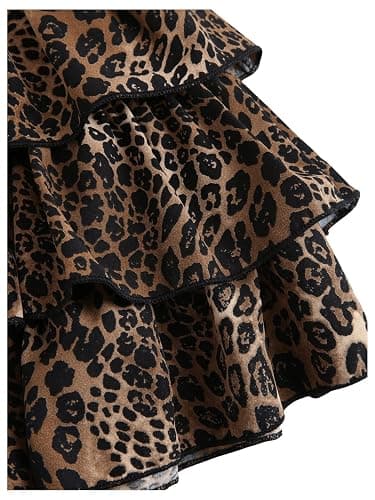 GORGLITTER Women's Leopard Tiered Ruffle Tube Dresses Strapless A Line Flared Mini Bandeau Dress thumbnail 3