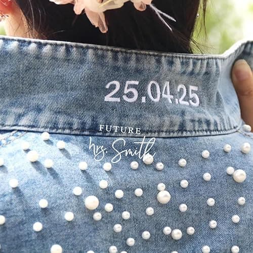 Noni Personalized Embroidered Bride Denim Jacket, Future Mrs Jean Jacket With Pearls, Wedding gifts for Bride thumbnail 6