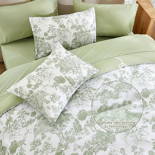 DJY Sage Green Comforter Set King, 7 Pieces Bed in a Bag King Size Botanical Comforters with Sheets Elegant Plants Print Soft Microfiber Reversible Complete Bedding Sets for All Season thumbnail 6