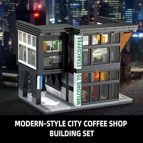 NEWABWN City Coffee House Architecture Building Blocks Set for Adults, Street View Modern Cafe Shop Building Construction Toy with Light, Christmas Birthday Gift for Kids Boys Girls 6-12 (581 PCS) thumbnail 4