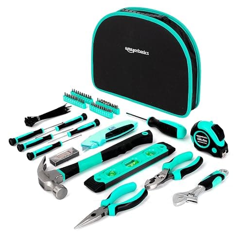Amazon Basics 104-Piece Home Repair Household Tool Set with Easy Carrying Round Pouch, Portable Hand Tool Kit, Turquoise, 14.4 x 11.4 x 3 inches thumbnail 4
