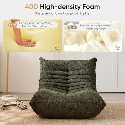 Adults Bean Bag Chairs Togo Couch Comfy Lazy Floor Sofa, Green, 1 Seater thumbnail 6