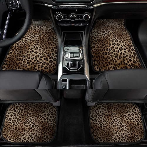 Leopard Print Car Floor Mats Set of 4,Leopard Animal Skin Pattern Vehicle Front Rear Carpets Mat Decorative Car Floor Carpets Rugs Non-Slip Auto Car Accessories Universal Fit for Car SUV Truck Van - Image 1