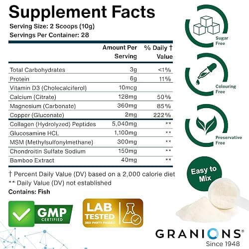 Granions Glucosamine Chondroitin MSM Powder 1,550mg – Joint Supplements for Men and Women - Chondrosteo, Hydrolyzed Marine Collagen Peptides, Essential Vitamins Glucosamine Complex – Wild Berry 9.9oz thumbnail 4