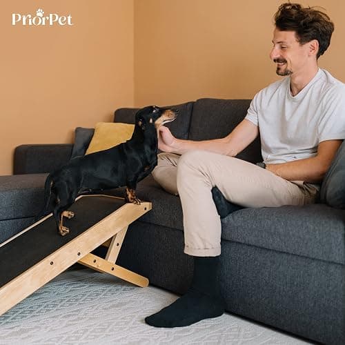 Dog ramp for Couch – Non-Slip, Sturdy Build Foldable Dog ramp – Supports up to 200lbs – Adjustable 7'' to 20'' – Landing Platform Seamlessly Connects – Birchwood Pet Ramp for Small Dogs – Natural thumbnail 8