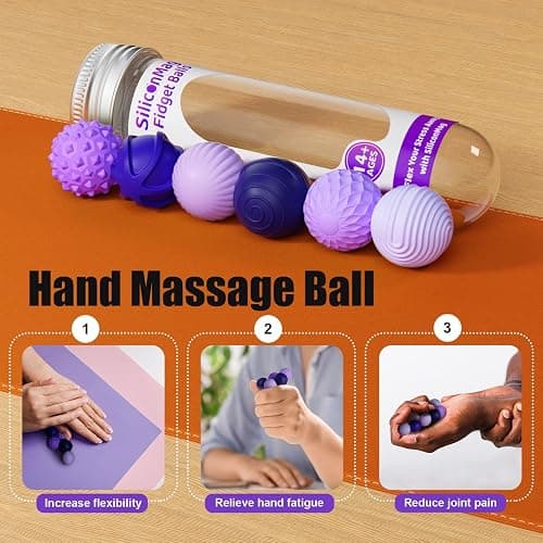 Silicone Magnetic Balls, Fidget Toys, 6-Pack Stress Relief Toys for Adults, Teens, Sensory Toy for Fingers Hands, Quiet Office Desk Toys with Textures, Magnet Fidget Fun Gift (Purple) thumbnail 7