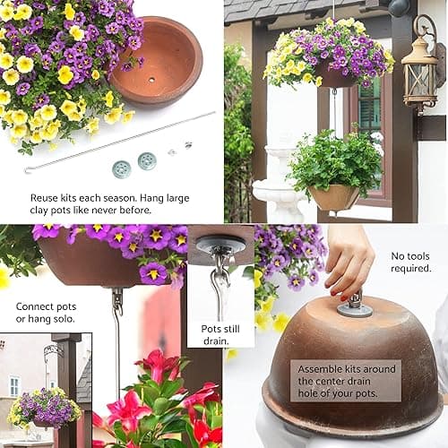 SkyPots - 24-inch Pot Hangers (2 Kits) + Grow Chains (1 Set) - Hang and Connect Large Clay Pots w/Drainage for Healthy Plants, Hanging Planter Vertical Garden, Indoor/Outdoor, Stainless Steel - 2 thumbnail 5