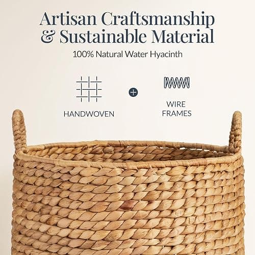 Best Choice Products Round Storage Basket w/Handles, Handwoven Water Hyacinth, Plant Holder, Storage Organizer Tote Bin for Bedroom, Living Room, Bathroom - Natural thumbnail 4